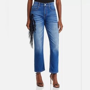 Hellessy Womens Bloomfield Fringe Horse Embroider Straight Jeans Dark Wash Sz 4